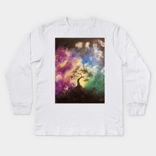 Silhouetted tree in front of the cosmos. Kids Long Sleeve T-Shirt